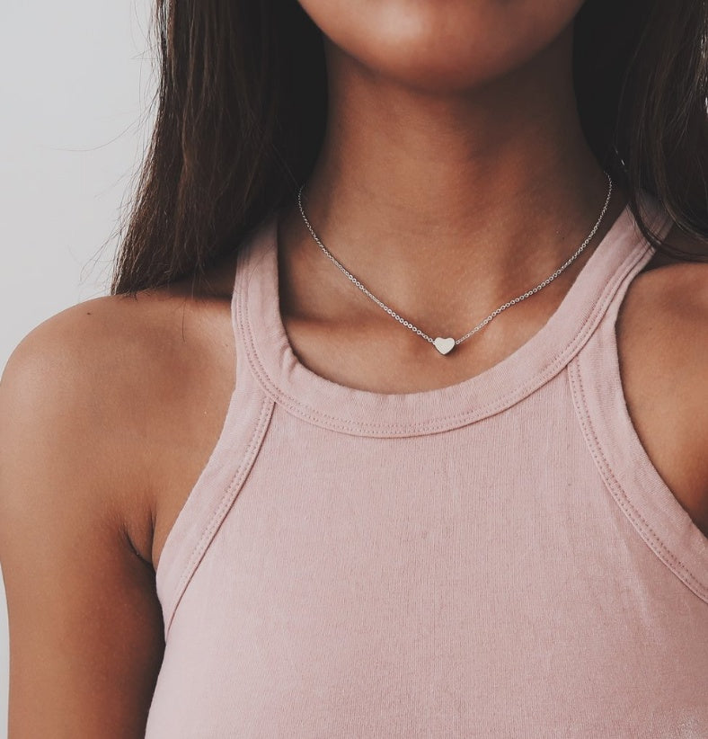 Elegant Heart Choker Necklace, Minimalist Heart Necklace, Gold Necklace, Silver Heart Necklace